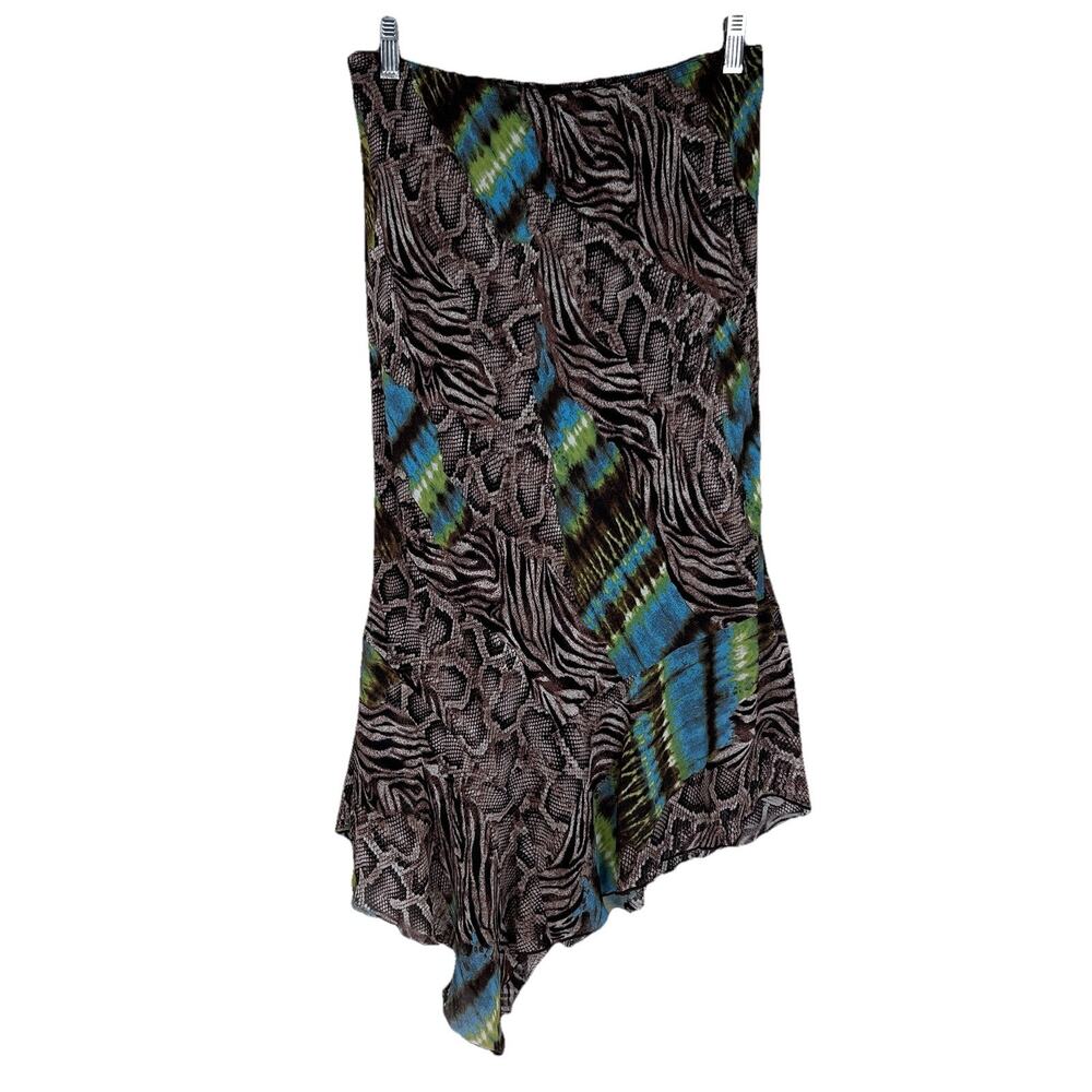Monte Womens M Midi Asymmetric Green Brown Snake Print Pull On skirt Y2K